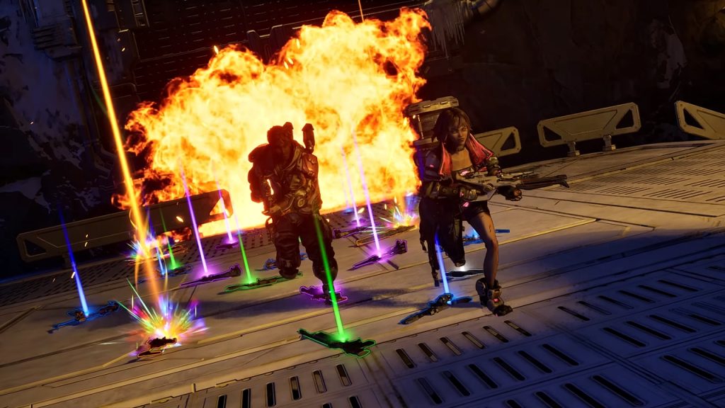 Borderlands 4 gameplay screenshot of several players walking over loot.