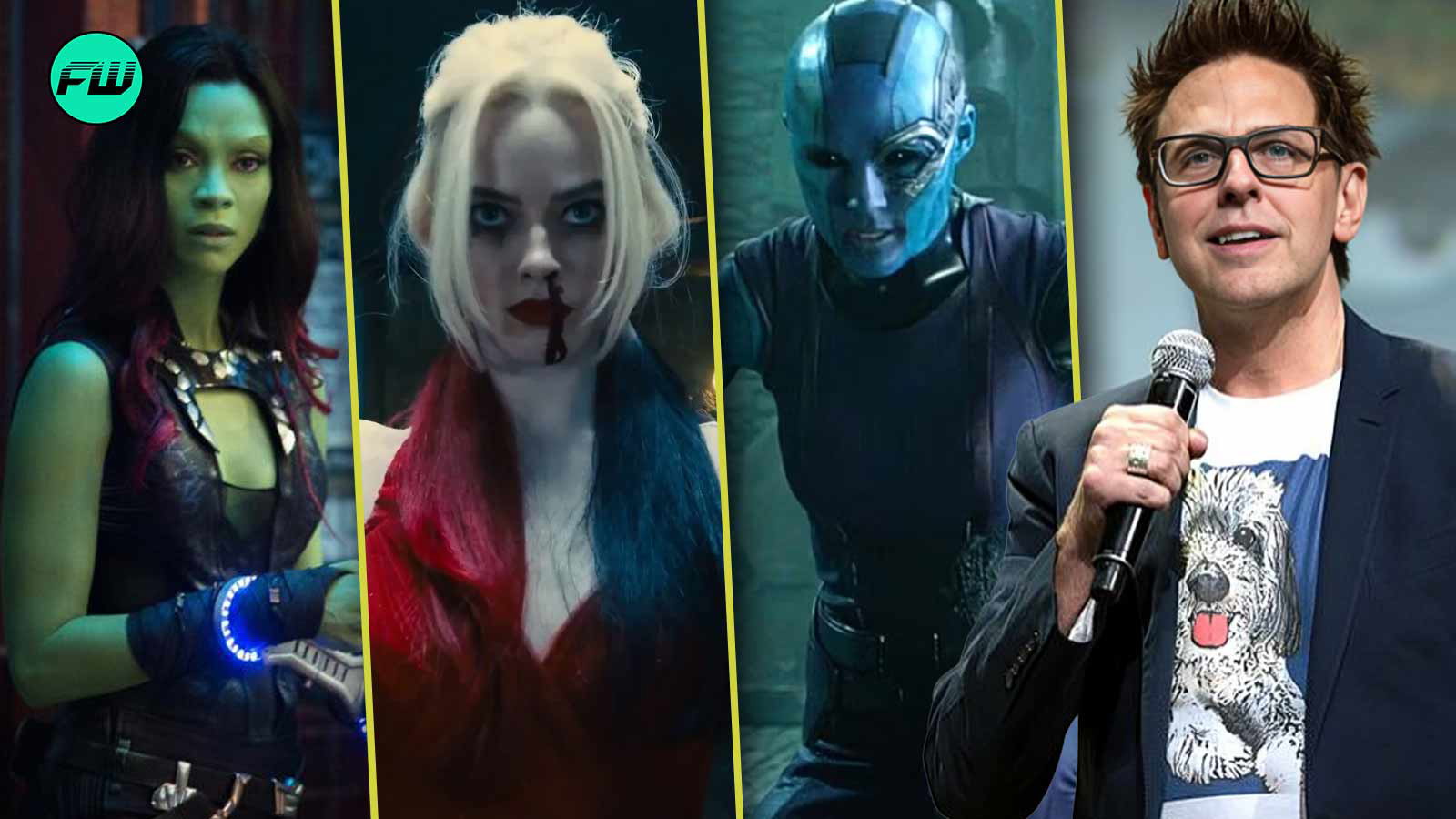 James Gunn, Gamora, Harley Quinn and Nebula