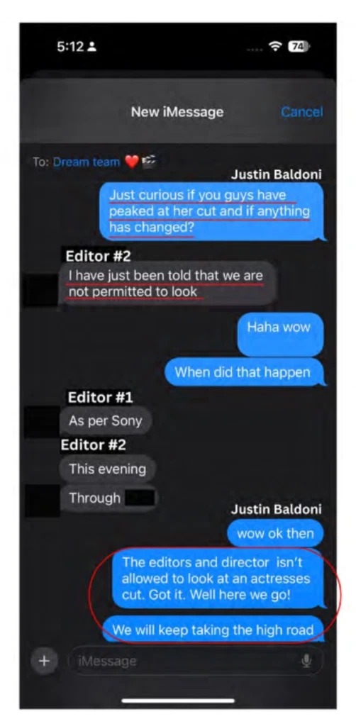 In this alleged text, Justin Baldoni realizes Blake Lively has full control