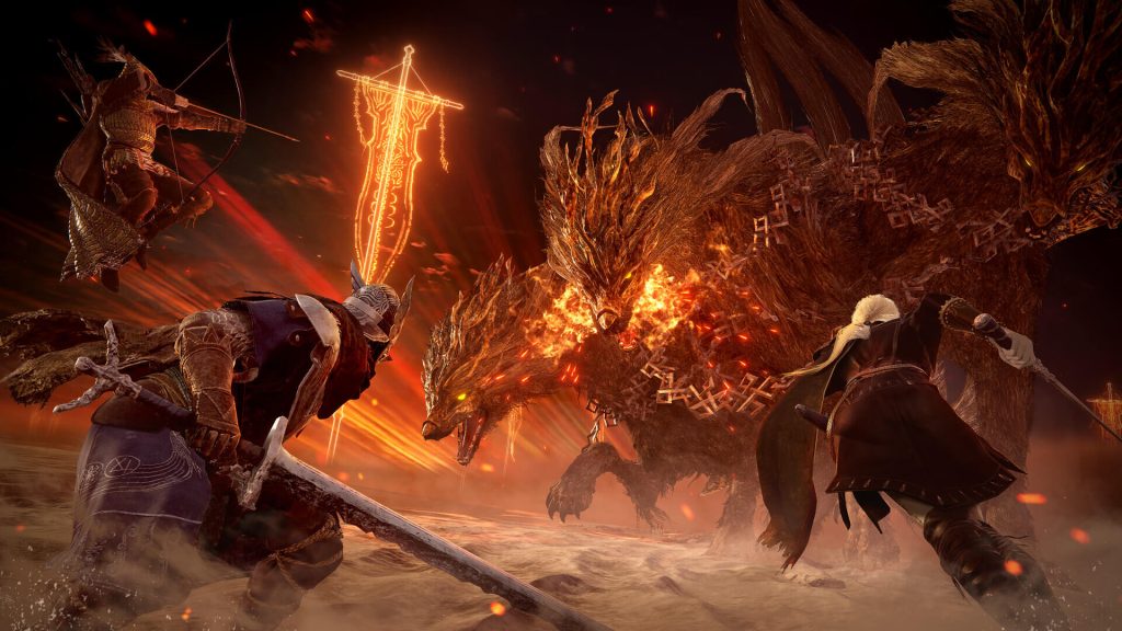 the image shows players fighting a boss in Elden Ring Nightreign