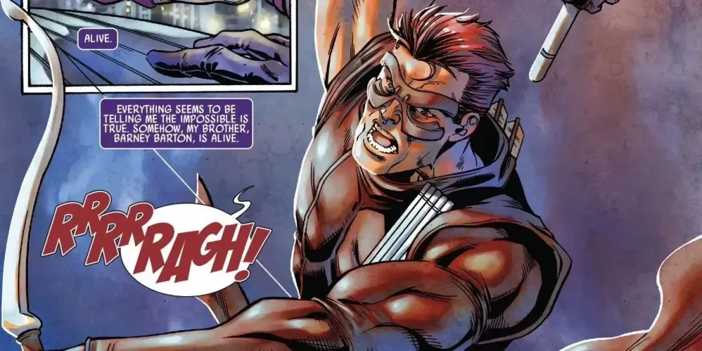 Barney Barton aka Trickshot in a still image from the comics