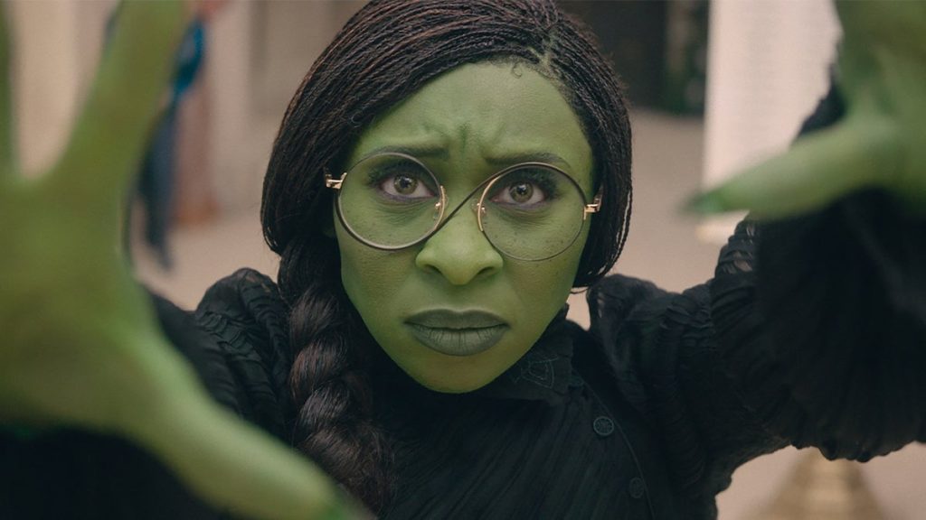 Cynthia Erivo as Elphaba in a still of the movie Wicked