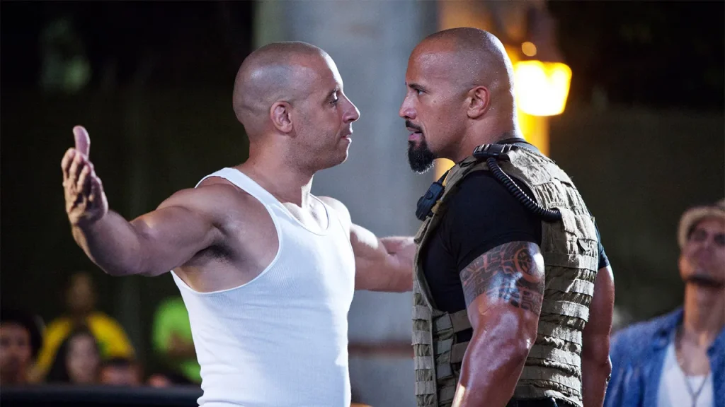 Vin Diesel and Dwayne Johnson in a still from Fast Five