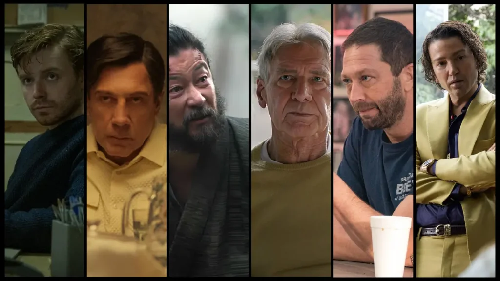 The Golden Globes nominees of best supporting actor in television - Jack Lowden, Javier Bardem, Tadanobu Asano, Harrison Ford, Ebon Moss-Bachrach, and Diego Luna