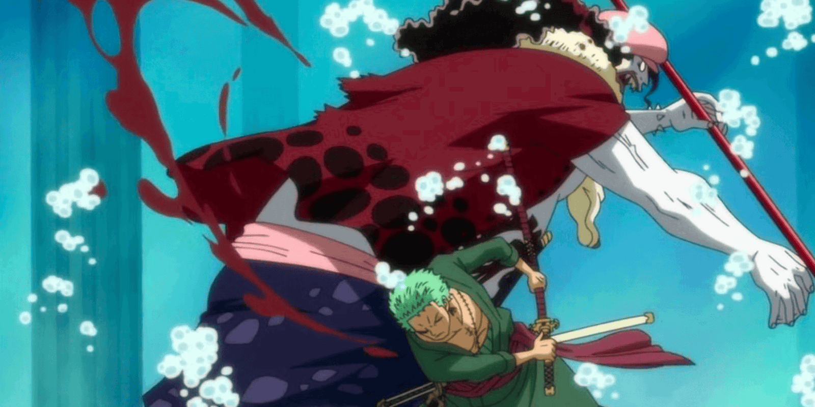 Zoro vs Hody Jones in One Piece. 