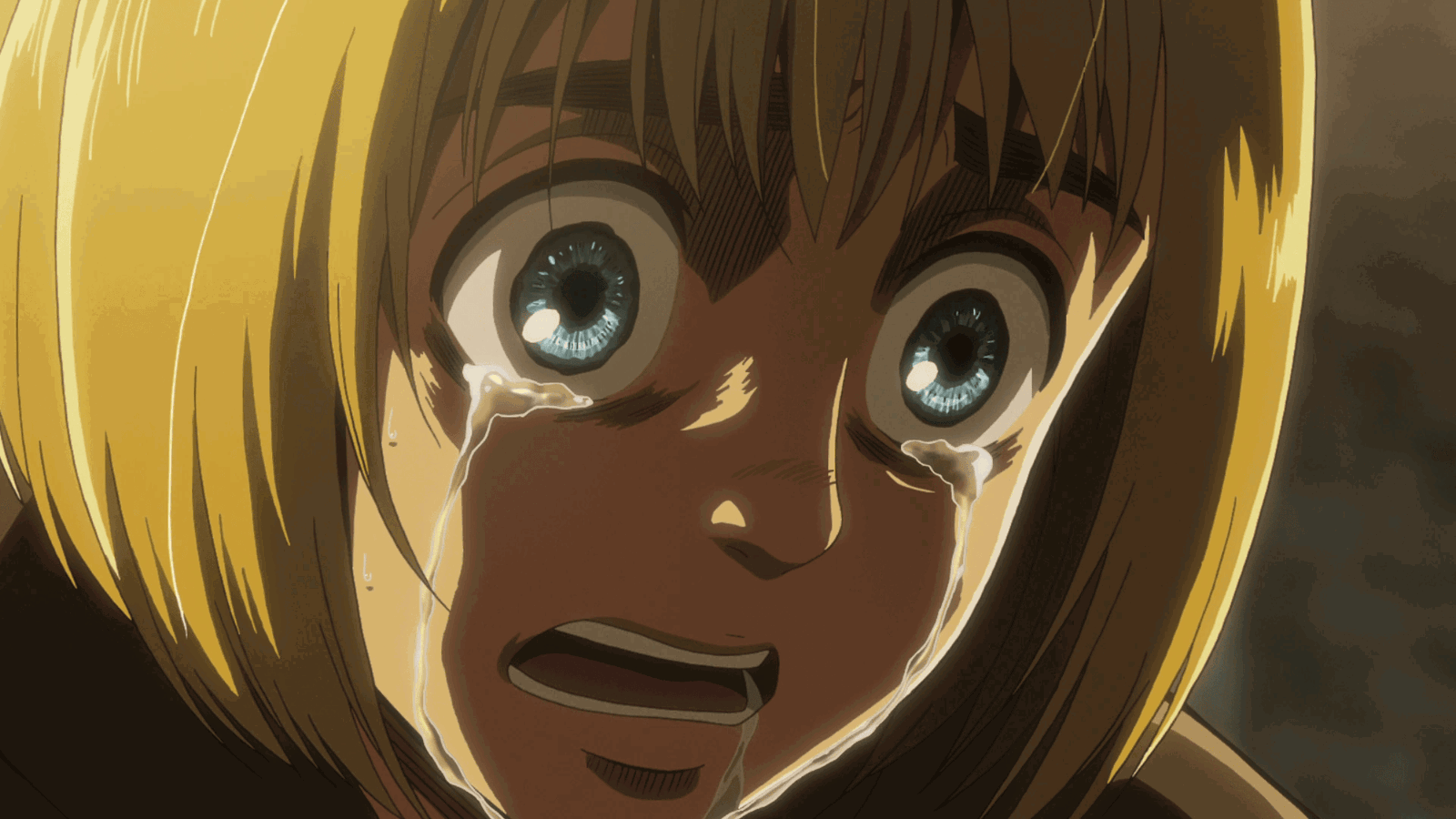 Armin Arlert crying in Attack on Titan. 