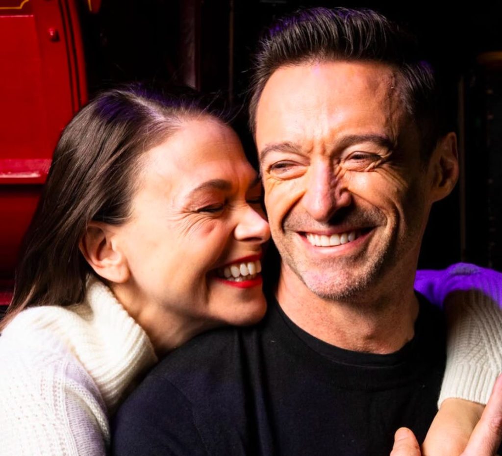 Happy faces of Sutton Foster and Hugh Jackman in a candid photo together