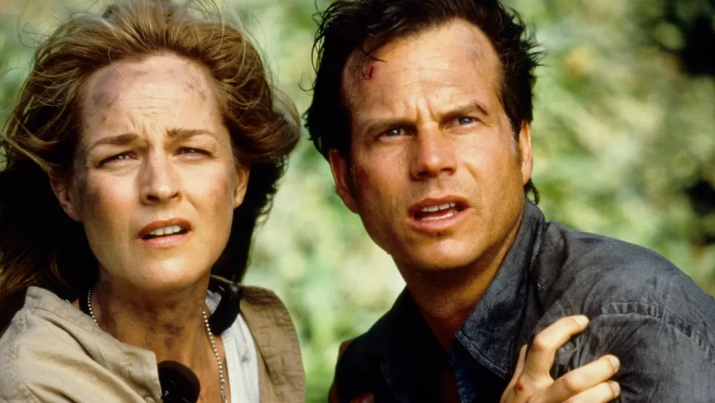 Helen Hunt as Dr. Jo Harding and Bill Paxton as Bill Harding, Jo's ex-husband, in Twister