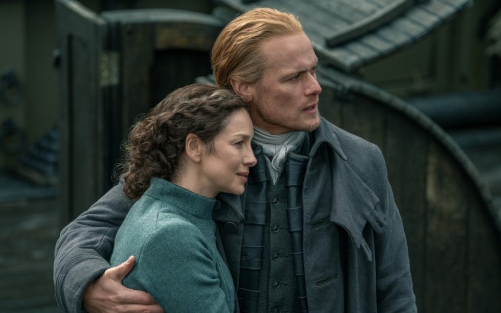 Sam Heughan and Caitriona Balfe as Jamie and Claire in Outlander