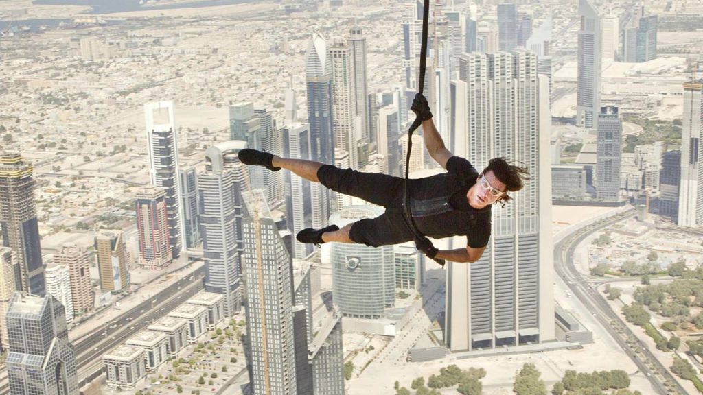 Tom Cruise hanging outside Burj Khalifa in Mission Impossible- Ghost Protocol