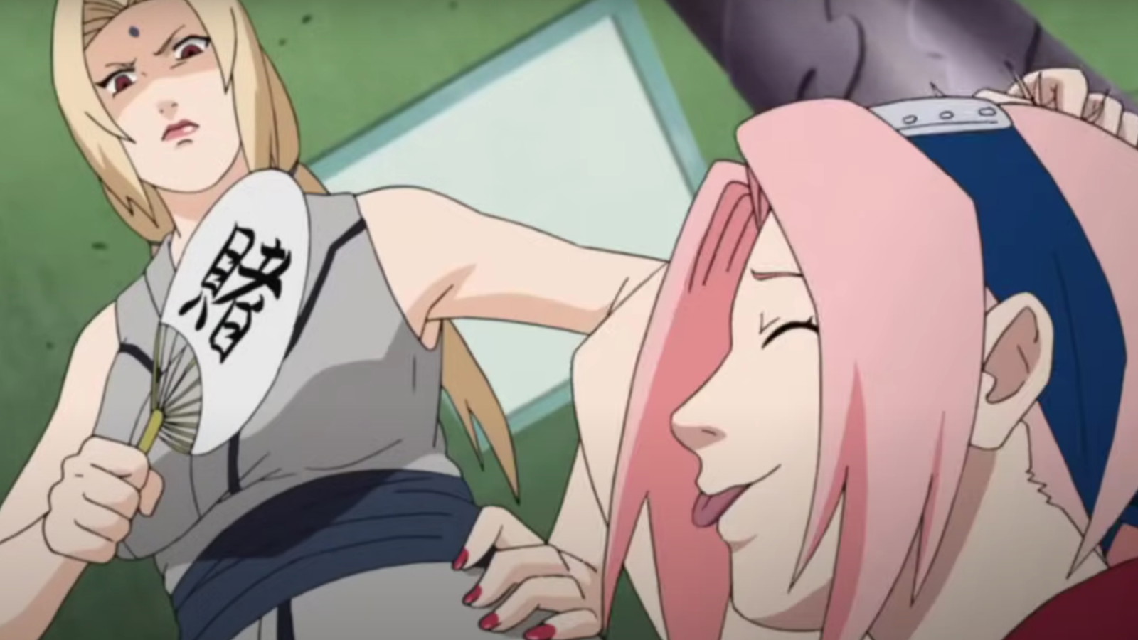 Sakura and Tsunade in a still from Studio Pierrot's  Naruto anime