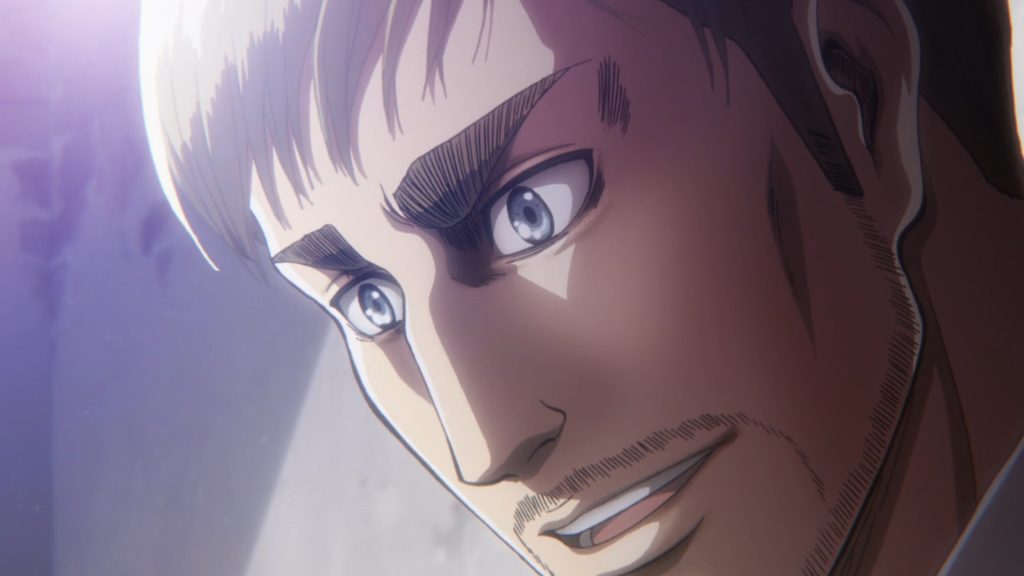 Erwin smiling in a still from Hajime Isayama's Attack on Titan