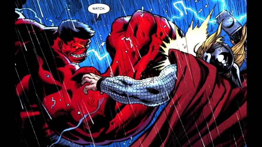 Red Hulk smacks Thor in the comics