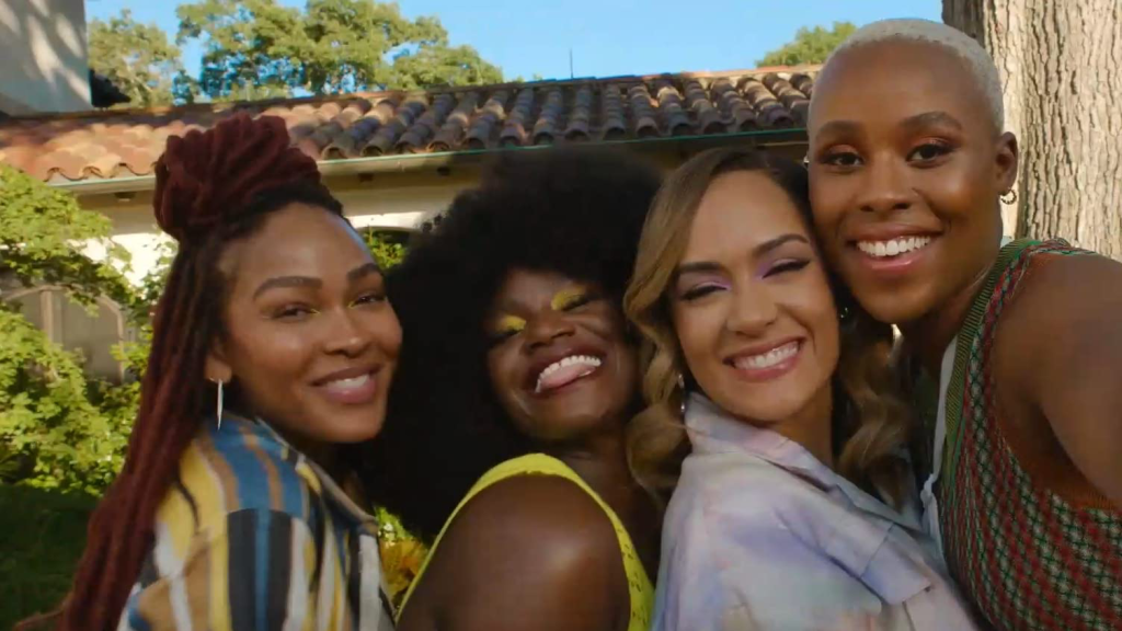 Camille (Meagan Good), Quinn (Grace Byers), Tye (Jerrie Johnson), and Angie (Shoniqua Shandai) in a still from Harlem