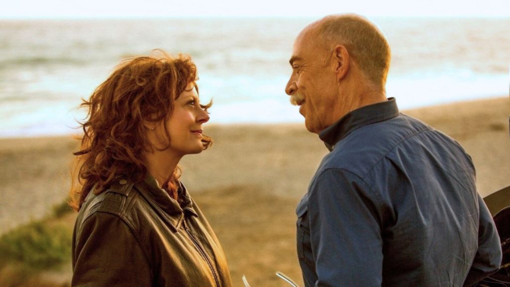 Susan Sarandon and J.K. Simmons staring at each other in The Meddler 