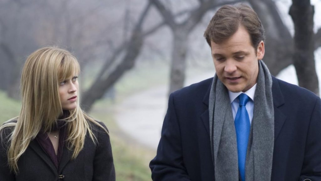 Reese Witherspoon looking angrily at Peter Sarsgaard while walking in Rendition