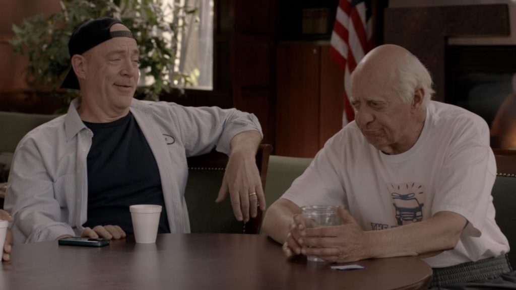 Basil Hoffman and J.K. Simmons having a conversation in 3 Geezers!