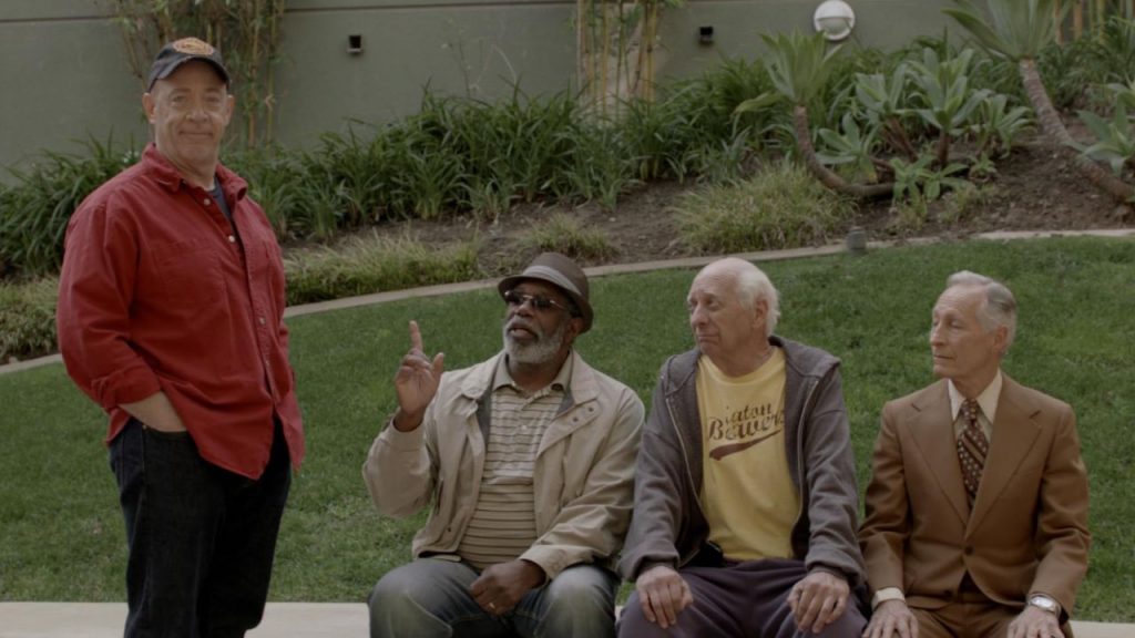 Lou Beatty Jr., Tony Cummings, Basil Hoffman, and J.K. Simmons sitting idle in 3 Geezers!