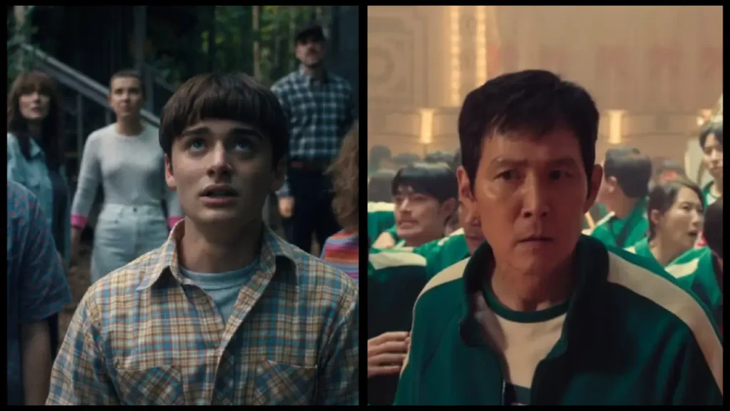 A still from Stranger Things Season 4 (on the left) and Squid Game Season 2 (on the right)