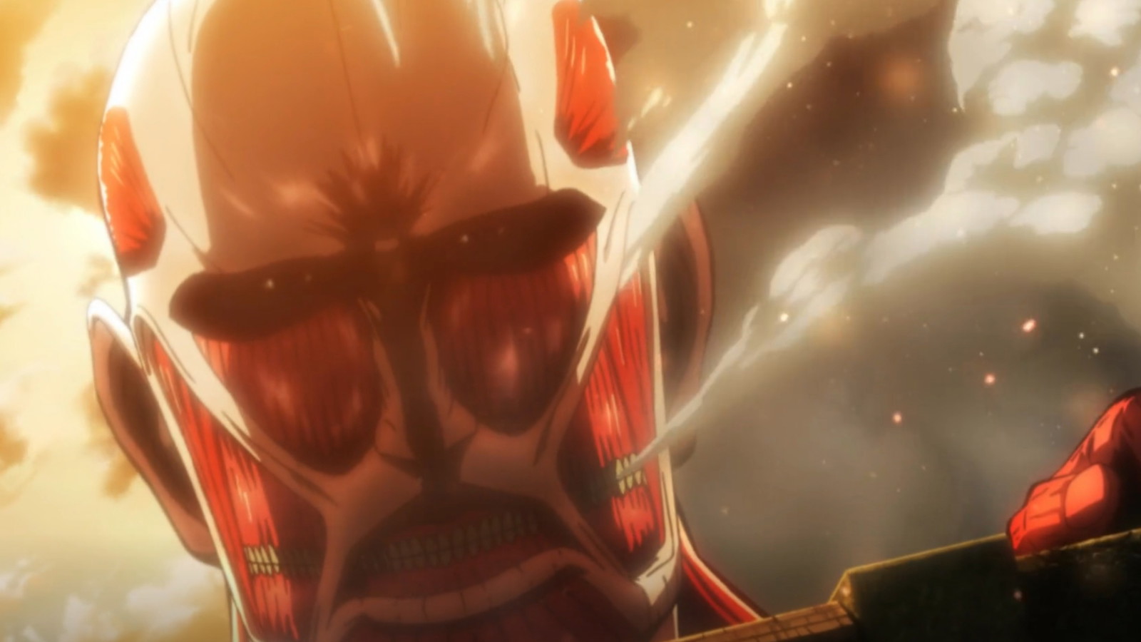 The Colossal Titan at the beginning of Attack on Titan anime