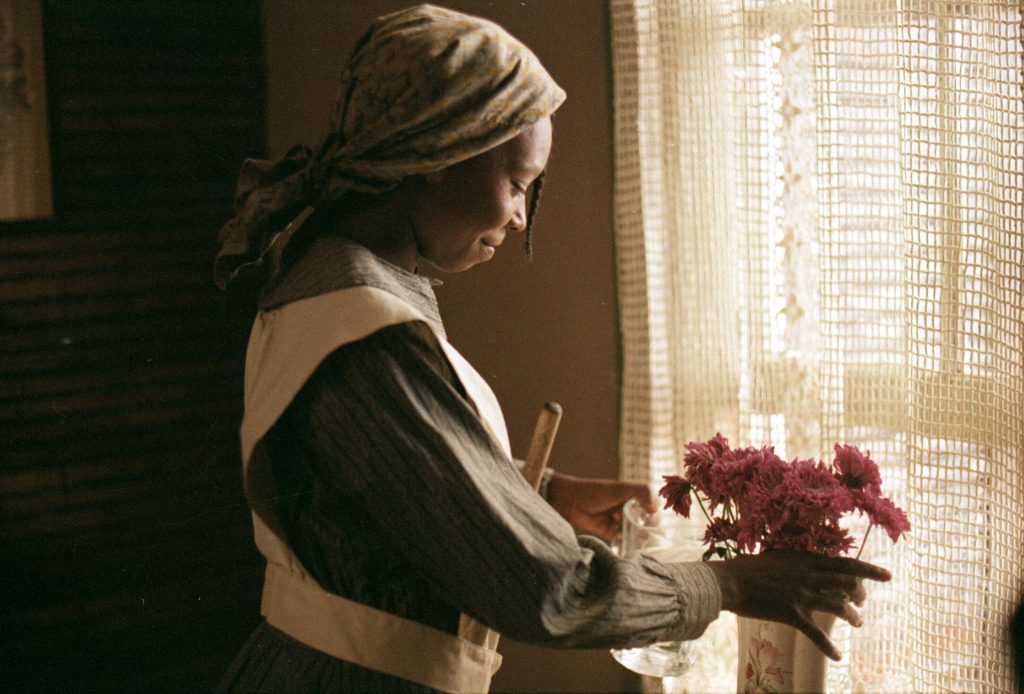 Whoopi Goldberg plays Celie Johnson, a young Black woman who endures abuse, hardship, and heartbreak in The Color Purple