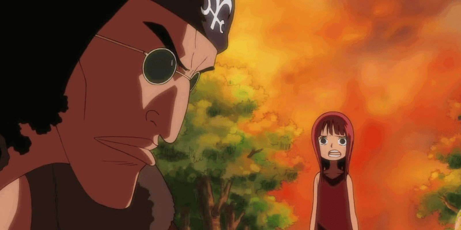 Aokiji spares Nico Robin from the Ohara Genocide in One Piece. 