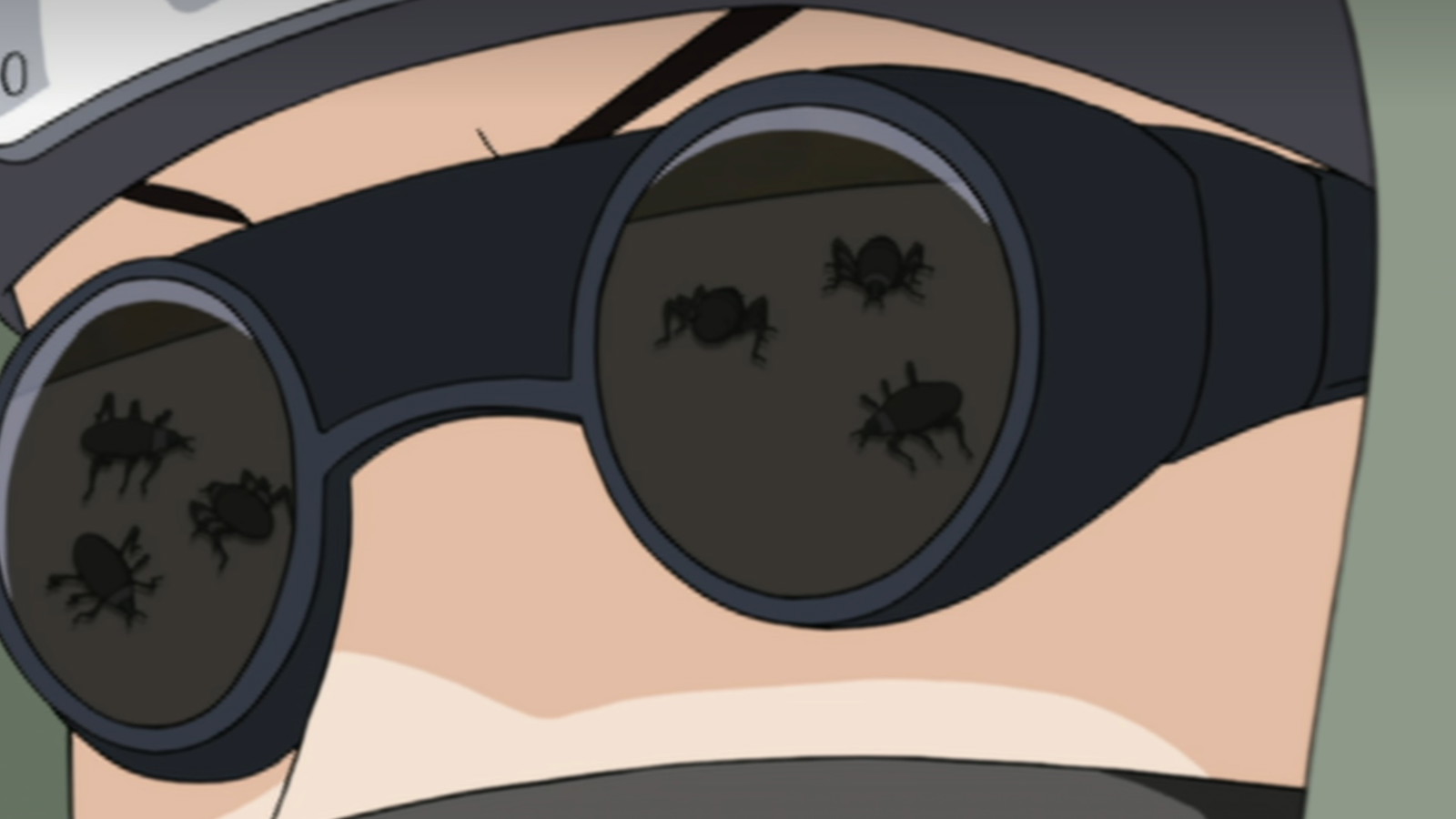 Shino's glasses has bugs on them in a still from Naruto anime