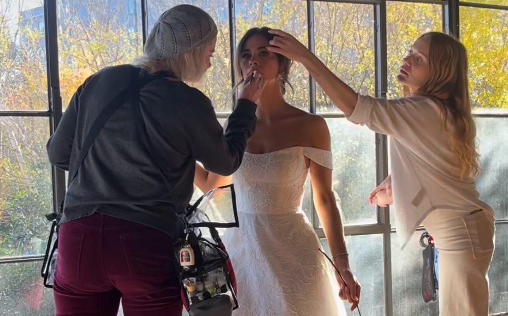 Kelsey Anderson getting prepared for her photoshoot for David’s Bridal 