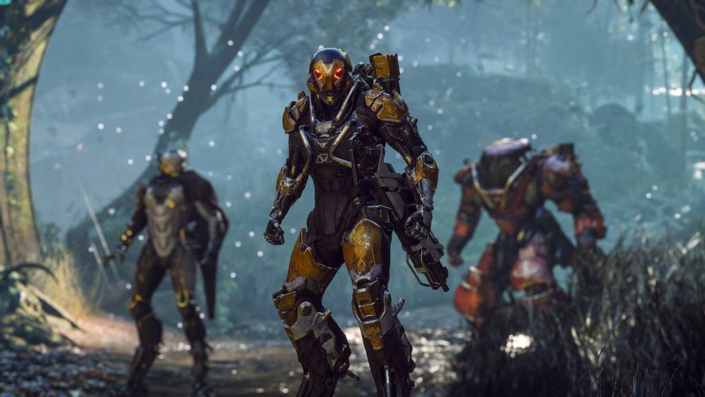 the image shows varios armor suits from Anthem 