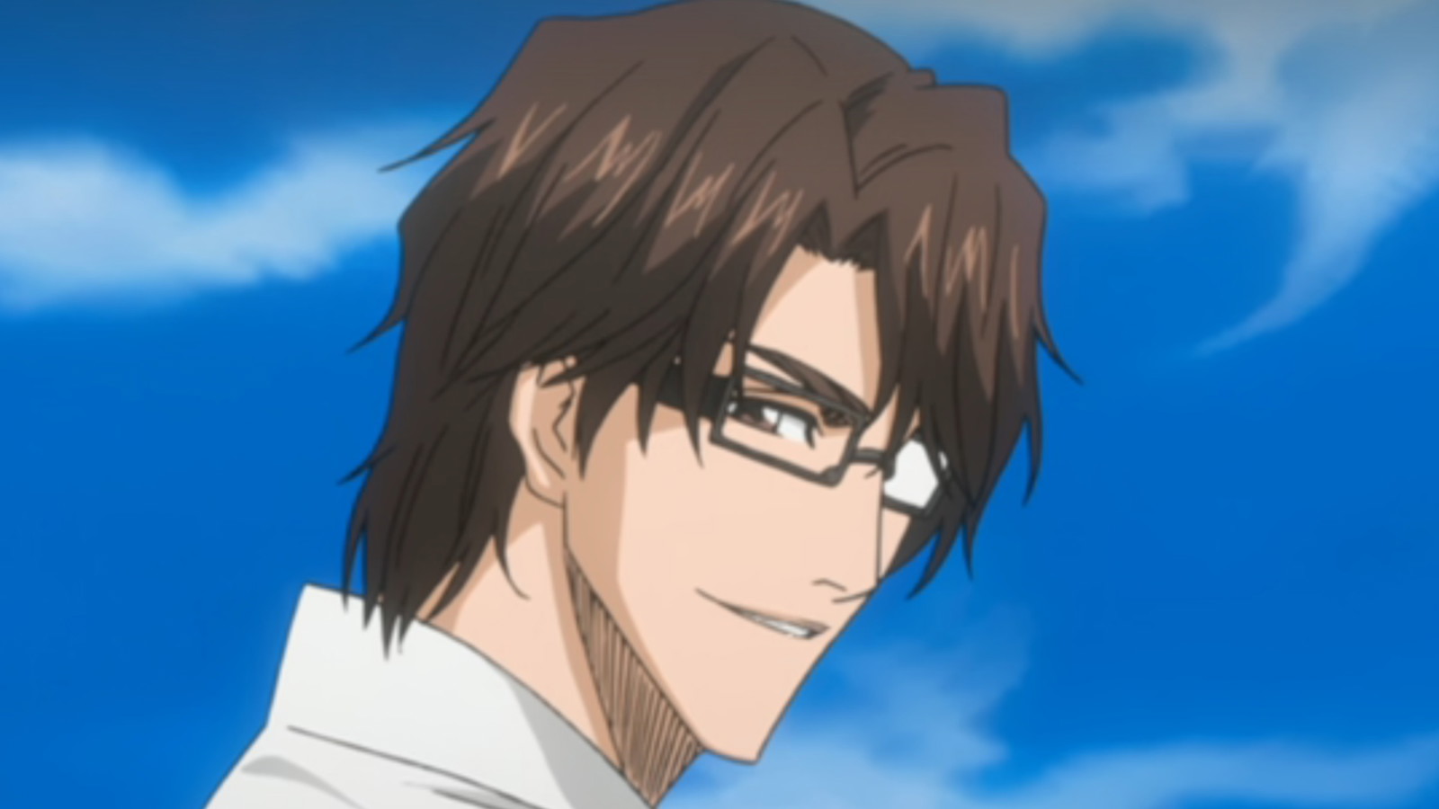 Sosuke Aizen is looking sideways in a still from Bleach anime