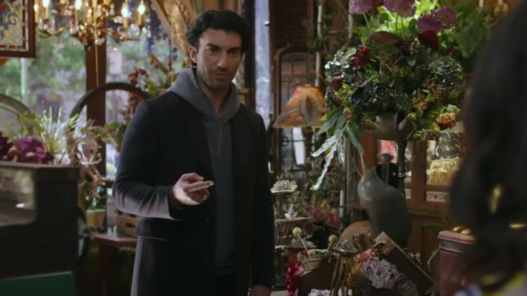 Justin Baldoni pointing finger at someone while talking in It Ends With Us 