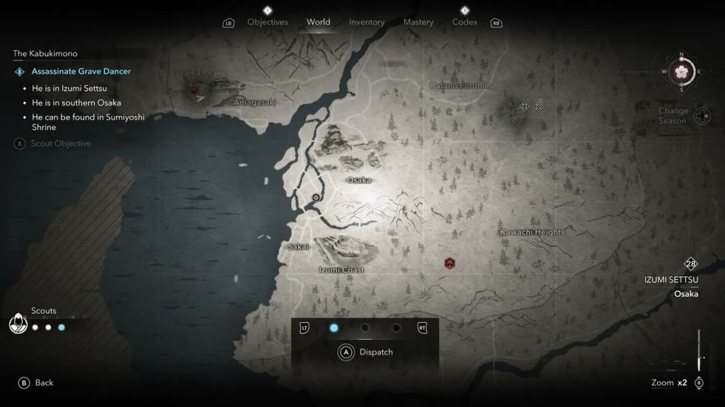 the image shows the world map of Assassin's Creed Shadows