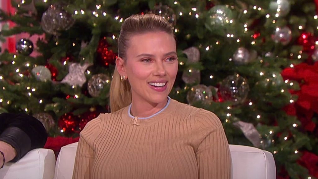 Scarlett Johansson smiling during an interaction on The Ellen Show