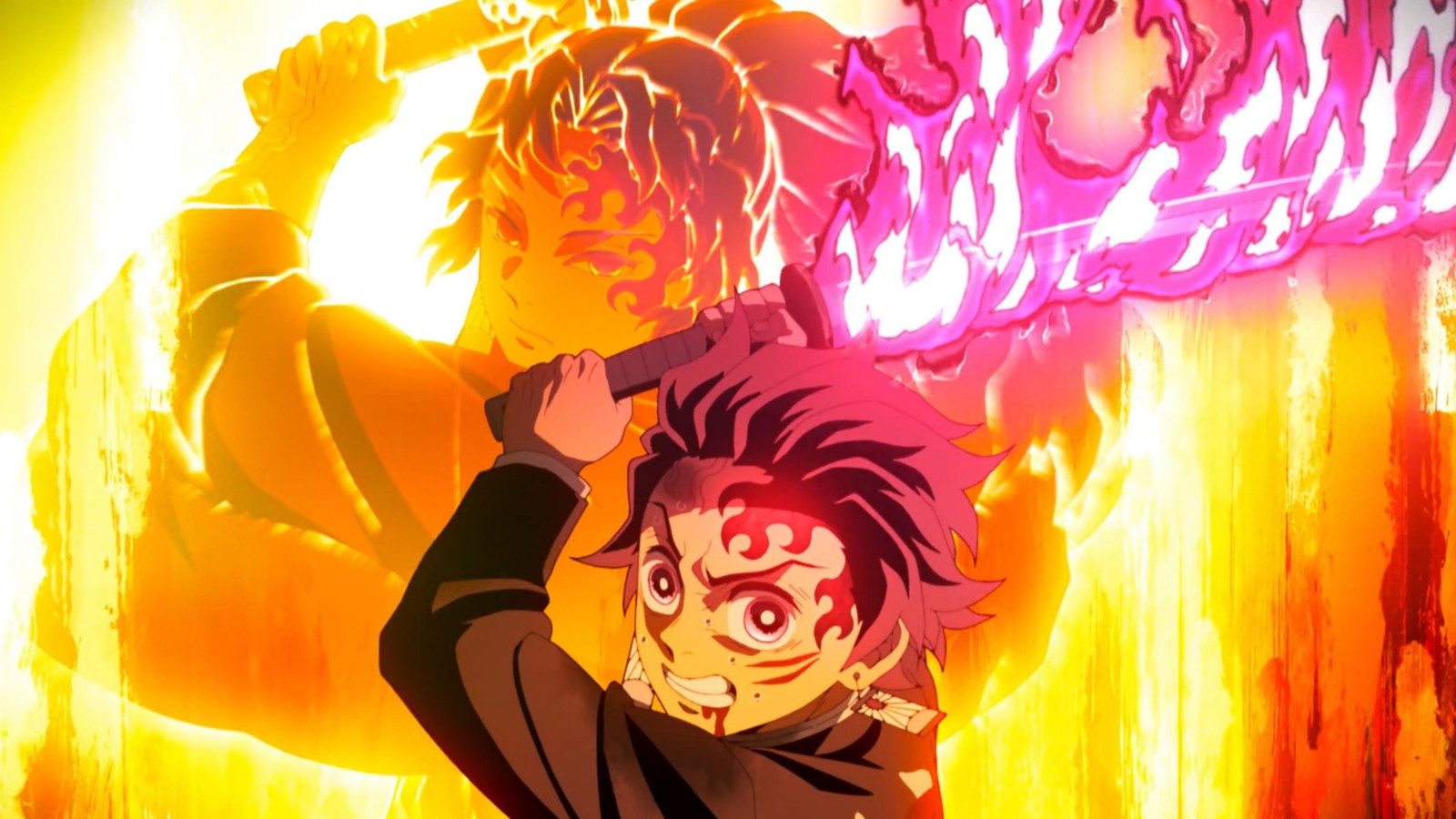 Tanjiro Kamado with the shadow of Yoriichi Tsugikuni behind him in a still from Demon Slayer | Credits: Ufotable