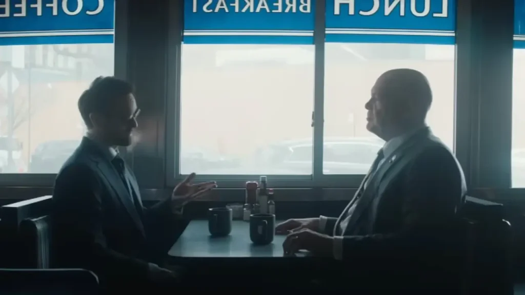 Charlie Cox as Matt Murdock and Vincent D'Onofrio as Kingpin in Daredevil: Born Again