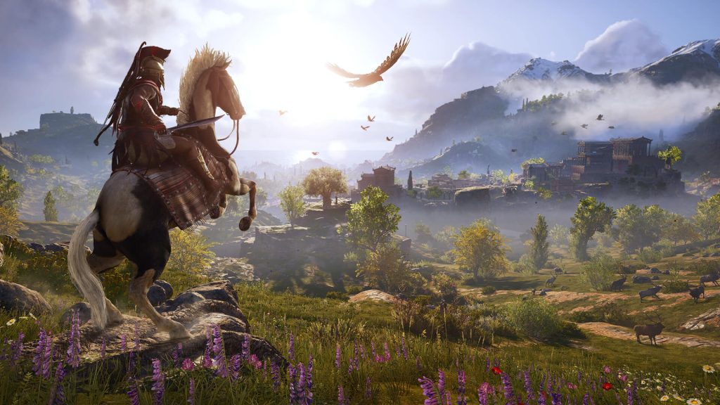 The image shows the landscape of Assassin's Creed Odyssey