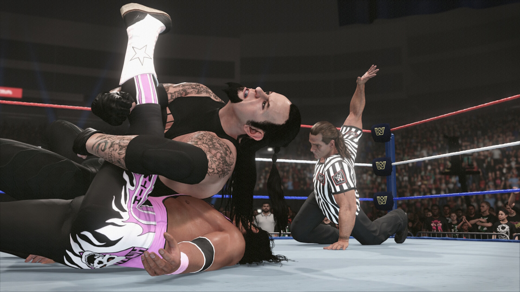 An in-game screenshot from WWE 2K24.