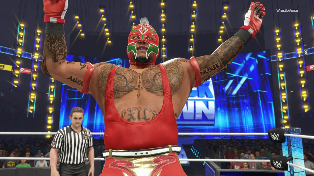 An in-game screenshot from WWE 2K24.