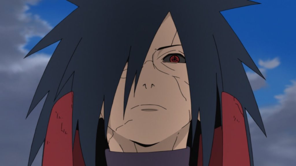 Madara Uchiha from Naruto with his eyes activated.