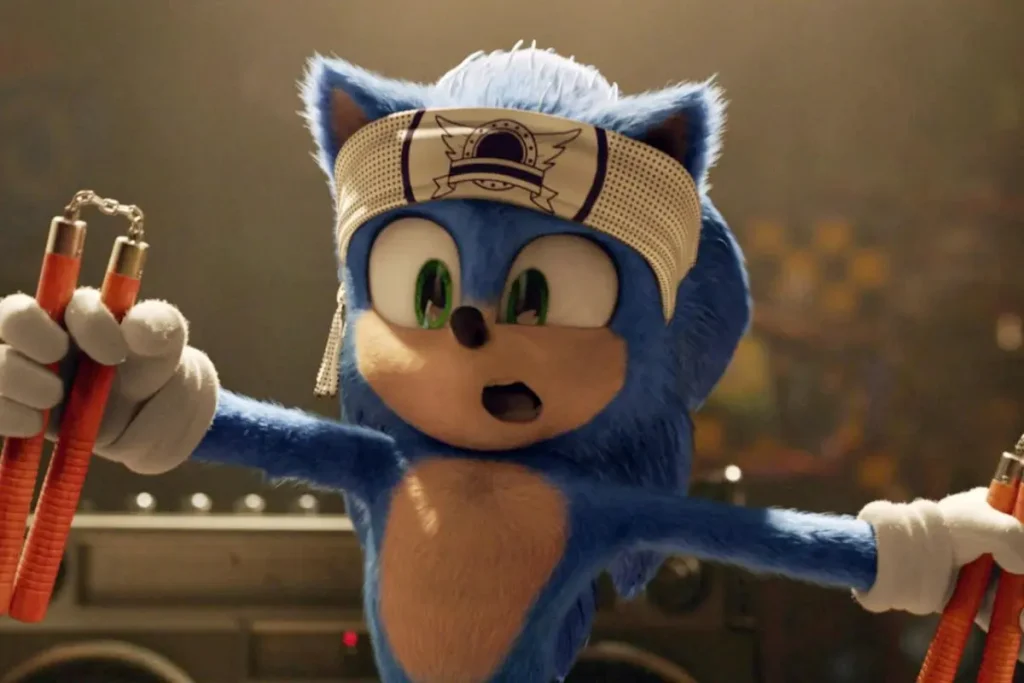 13 Live-Action Movies Inspired by Video Games, Ranked Worst to Best 19 Sonic holding nun chucks.