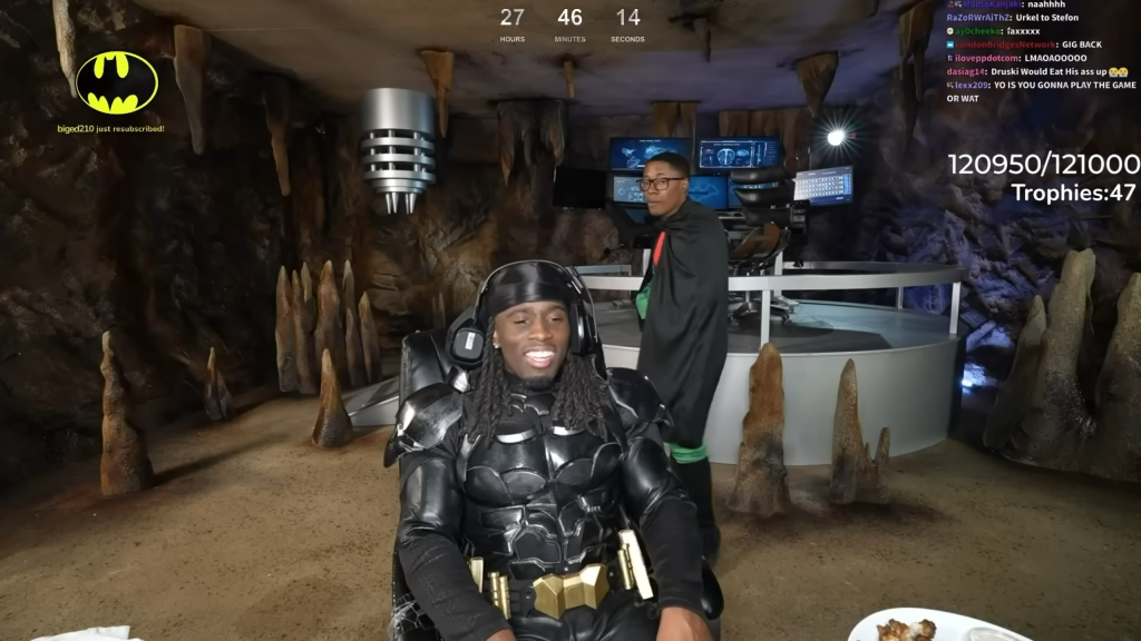 Kai Cenat as Batman in a livestream