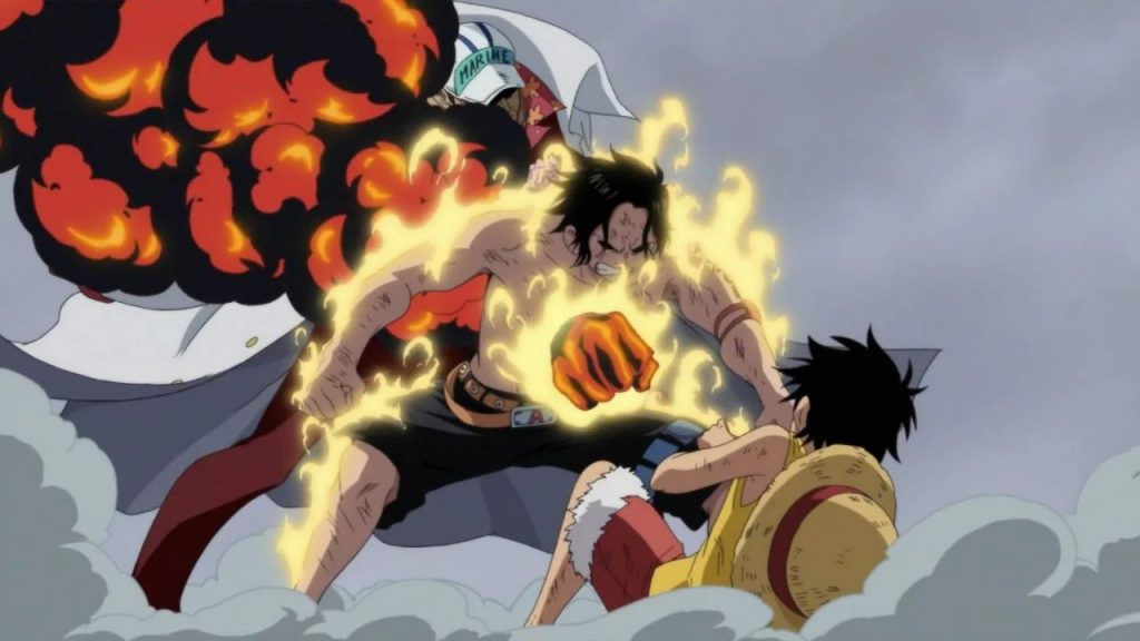 Akainu's Magma fruit vs Ace's Flame fruit in One Piece _ Credits_ Toei Animation