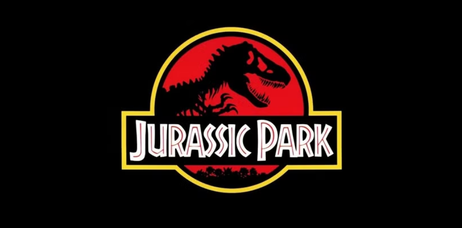 The iconic Jurassic Park (1993) logo with the T-Rex skeleton.