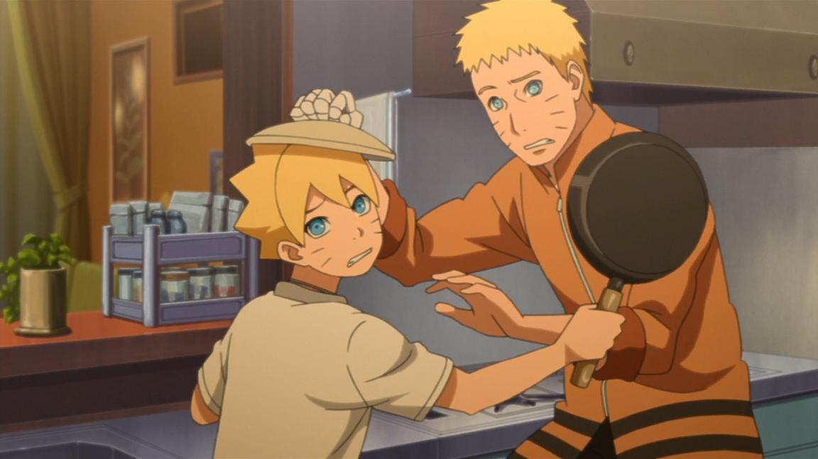 Boruto and Naruto spending time together in Boruto: Naruto Next Generations.