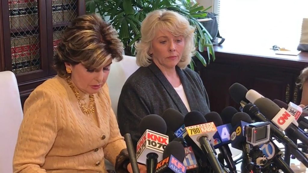 Attorney Gloria Allred and Heather Kerr giving a press interview