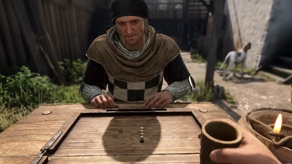 Kingdom Come: Deliverance 2 gameplay screenshot featuring a mini-game involving dice.
