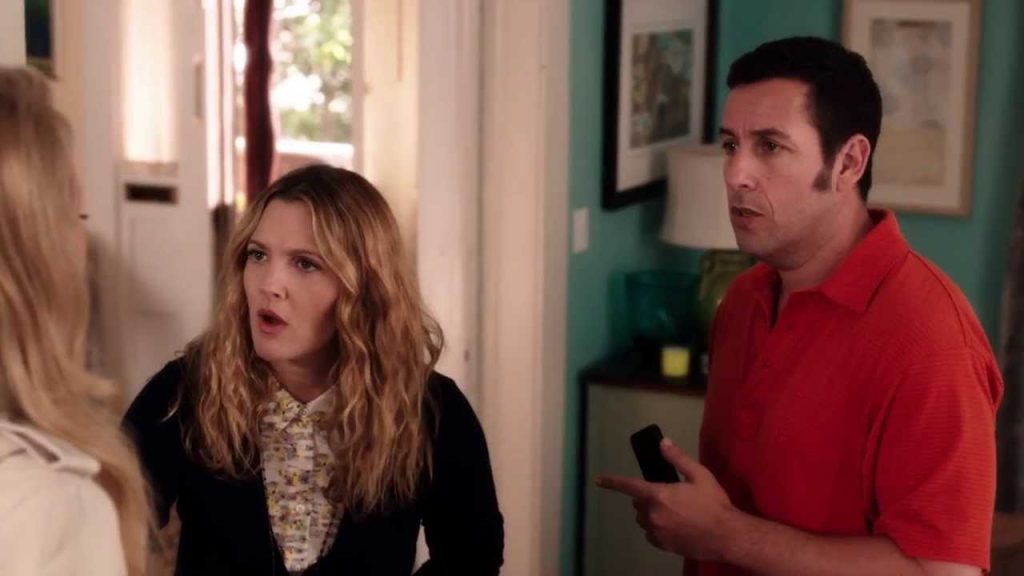 Drew Barrymore and Adam Sandler in a still from Blended