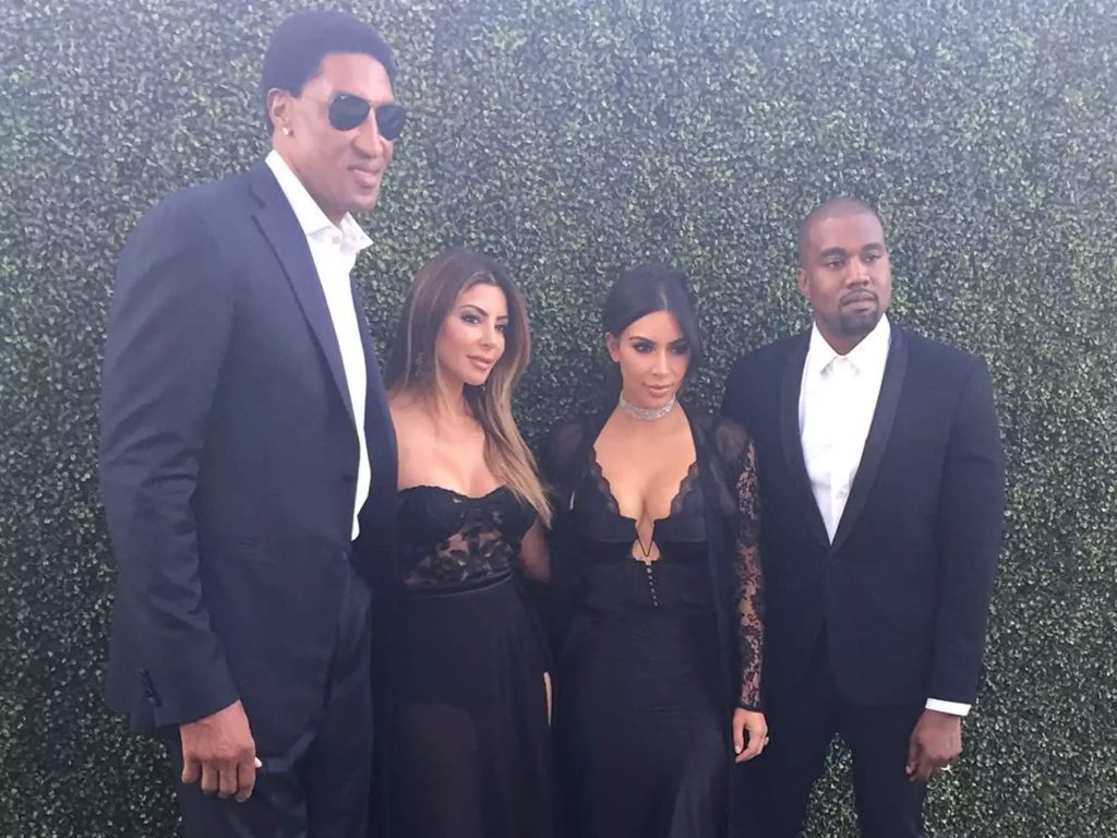 From left to right-Scottie Pippen, Larsa Pippen, Kim Kardashian, Kanye West