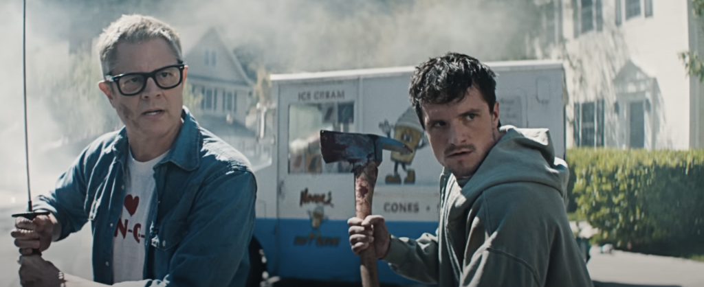 Johnny Knoxville and Josh Hutcherson in the fake trailer of Duhpocalypse on The Studio