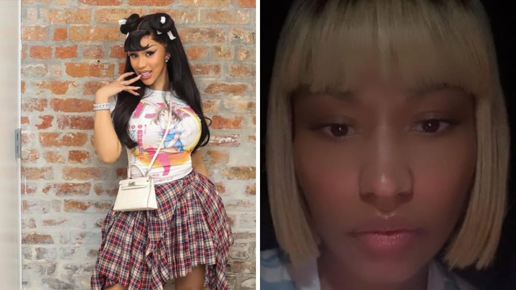 Side-by-side images of Cardi B and Nicki Minaj